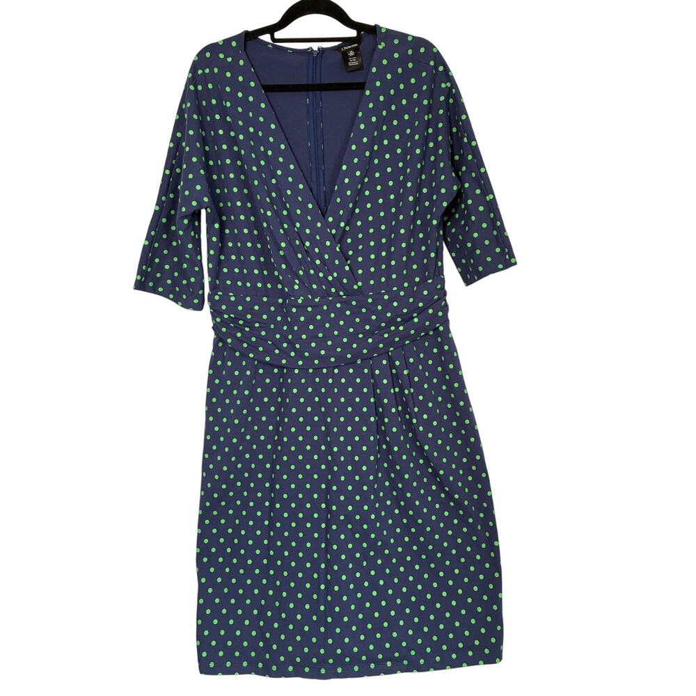 J. Peterman Dress Womens 20 Blue Green Polka Dot 3/4 Sleeve Midi Lined